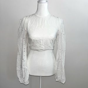 Zara Eyelet Crop Top with Lace-up Back
